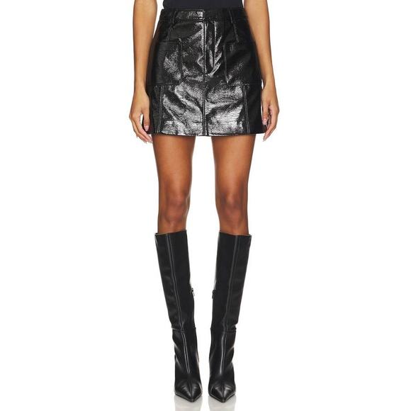 Cinq a Sept Tade Faux Leather Mini Skirt in Black 6 - Picture 1 of 5